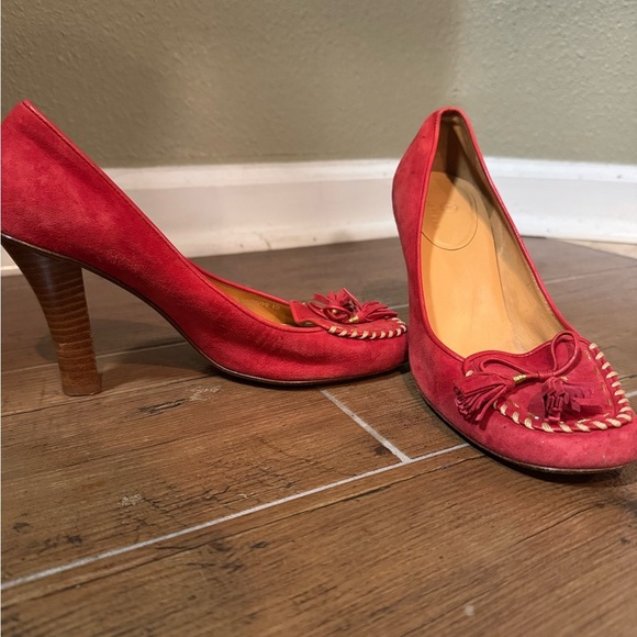 Cole Haan Red Suede Tassel Heels (Size 7B) - Picture 2 of 5